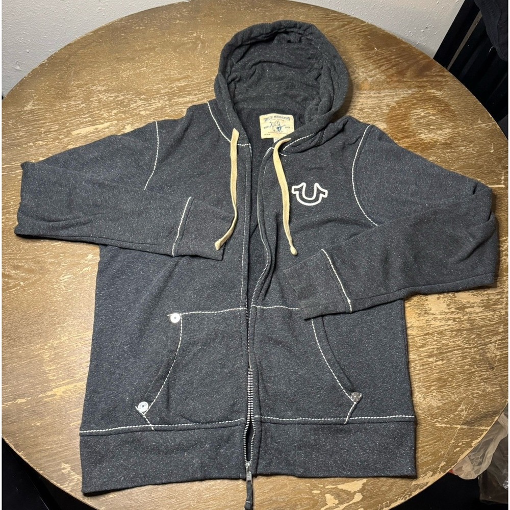 True Religion Mens Large Hoodie Full Zip Sweater Jacket Y2K